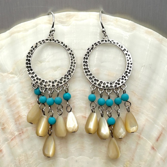 Vintage Silpada 925 Sterling Silver Turquoise Mother of Pearl Earrings W1346 HTF
